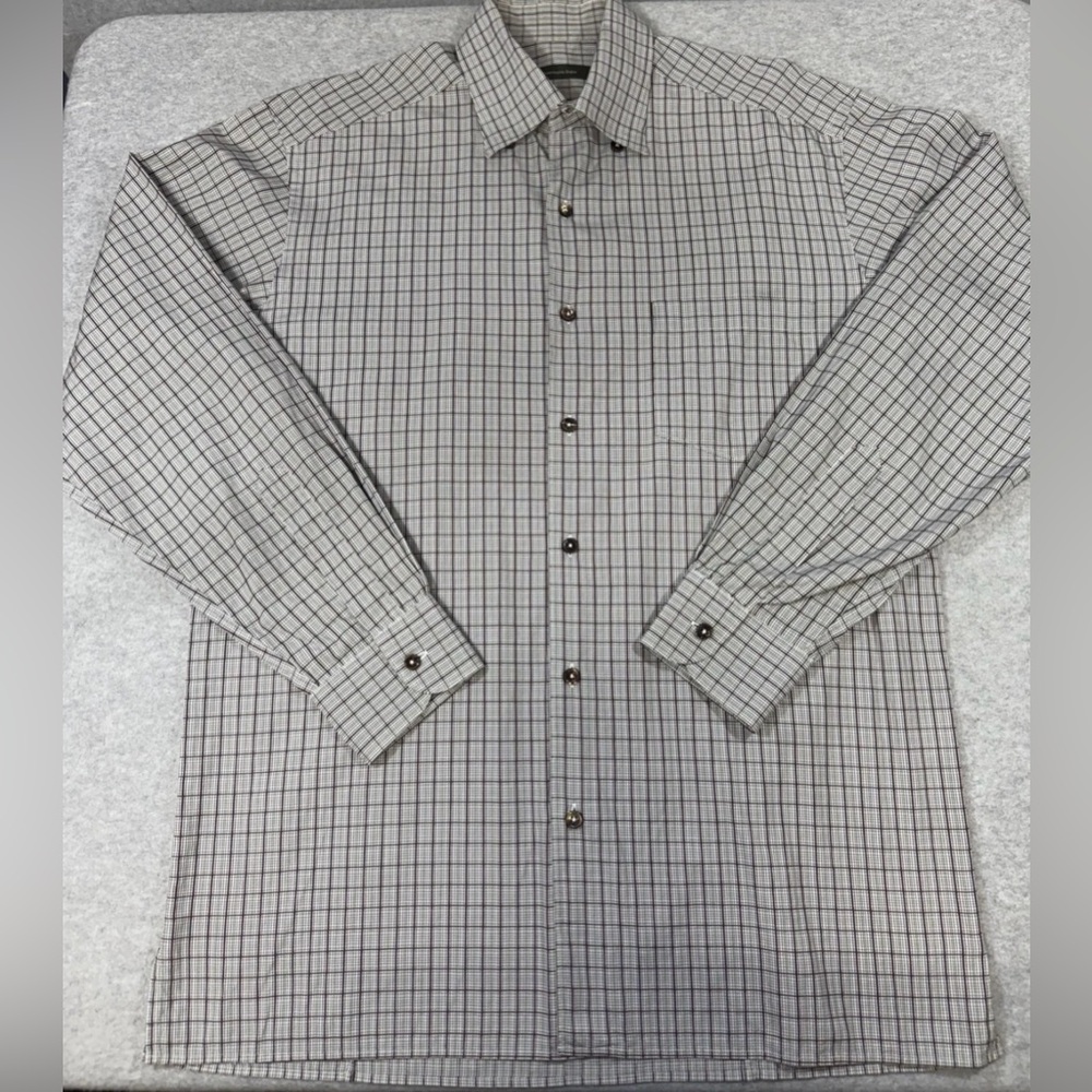 Ermenegildo Zegna Shirt Mens Large Plaid Long Sleeve Button Up Dress Shirt